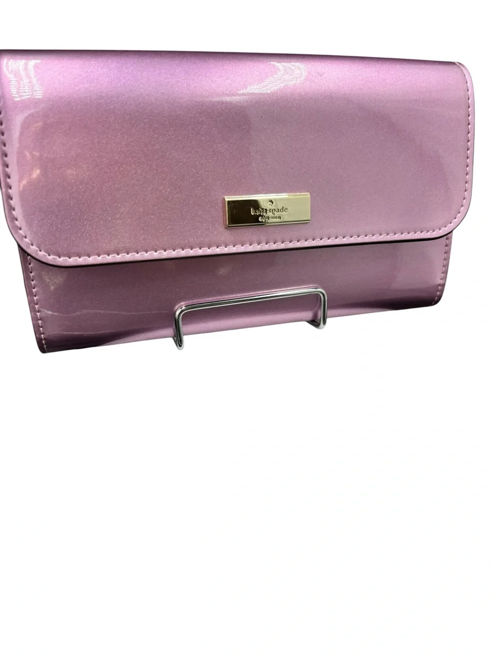 Kate Spade New York Metallic Pink Patent Clutch Wristlet + Gift Box
